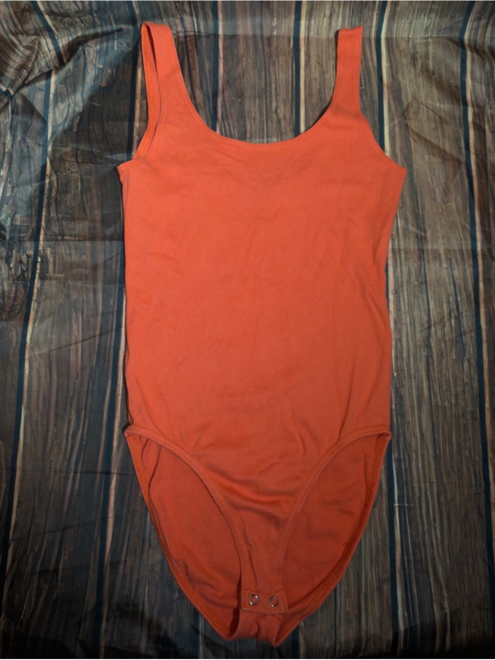 Vintage Flying Colors Orange Tank Bodysuit Size M 90s Snap Closure Leotard